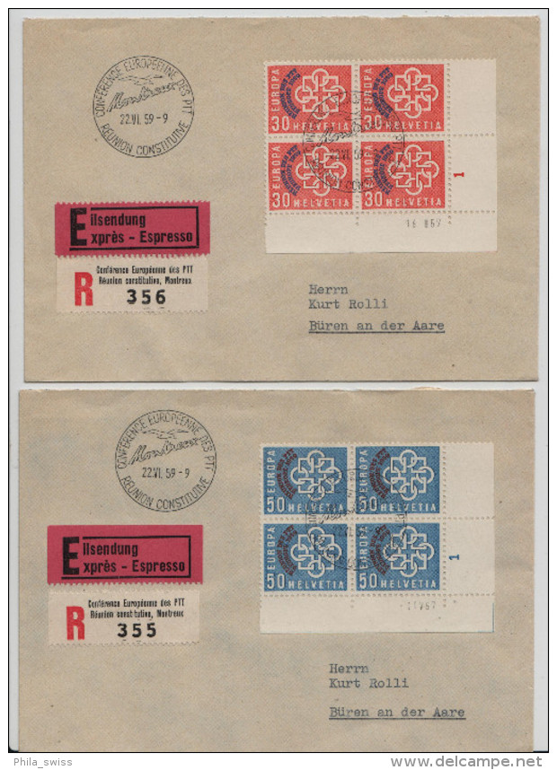 1959 CONFERENCE EUROPEENNE DES PTT REUNION CONSTITUTIVE - MONTREAUX - 22.VI.1959 - FDC 4er Block (245) - FDC