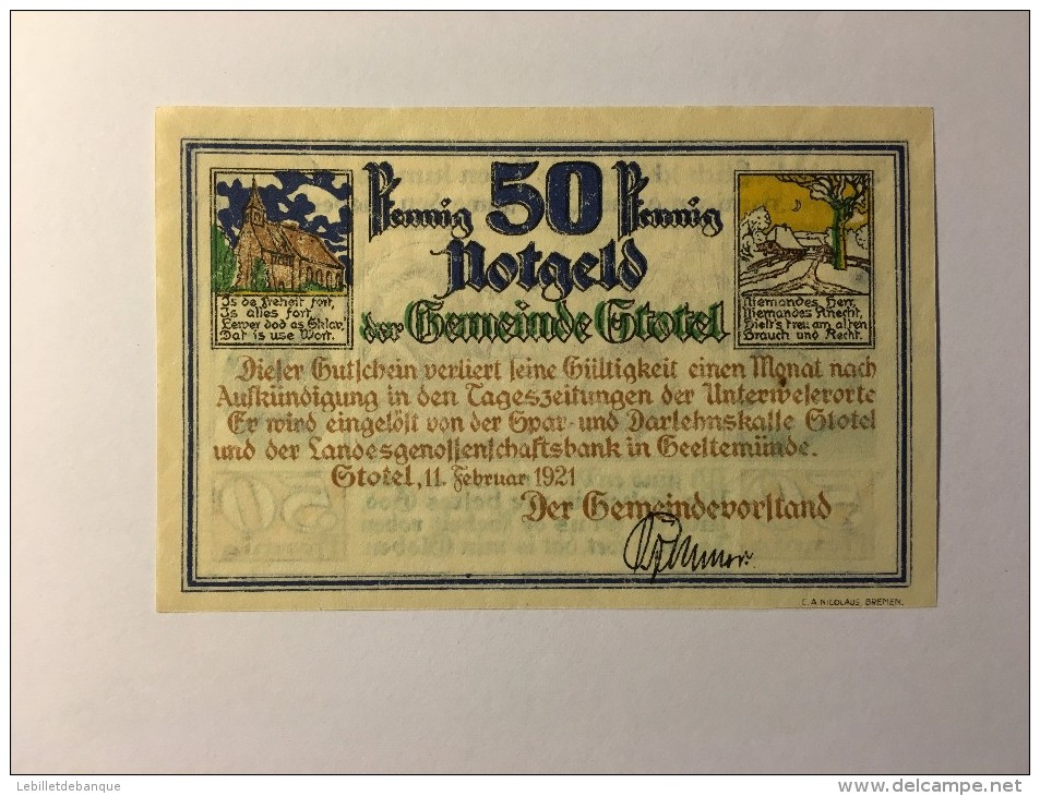 Allemagne Notgeld Stotel 50 Pfennig 1921 NEUF - Collections
