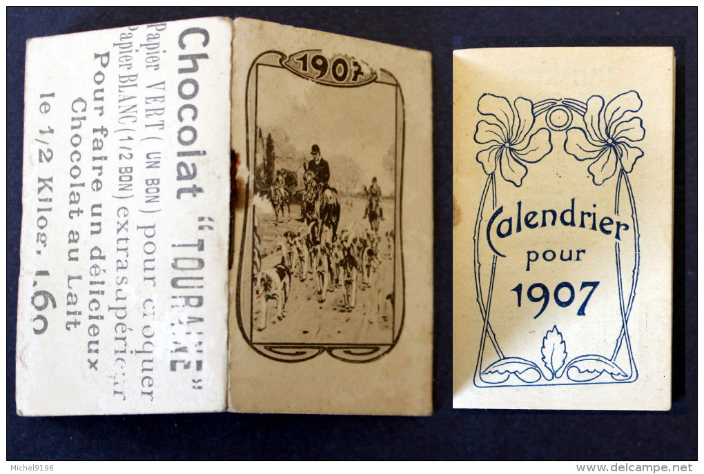 Calendrier Bijou Publicitaire 1907  Chocolat Touraine - Small : 1901-20