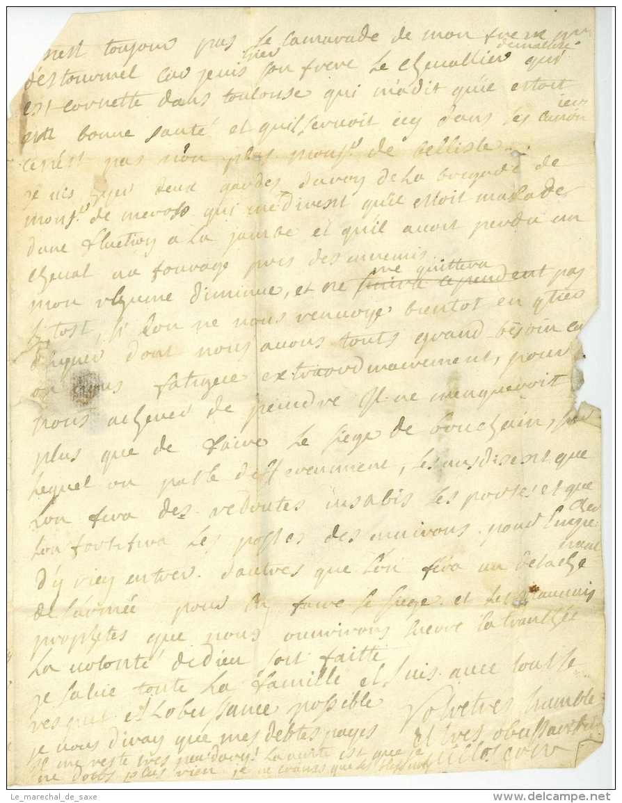 AR DE FLANDRE (SE23) - GUERRE DE LA SUCCESSION D’ESPAGNE – SIEGE DU QUESNOY - 1712 Morlaix Bretagne - TEXTE - Marques D'armée (avant 1900)