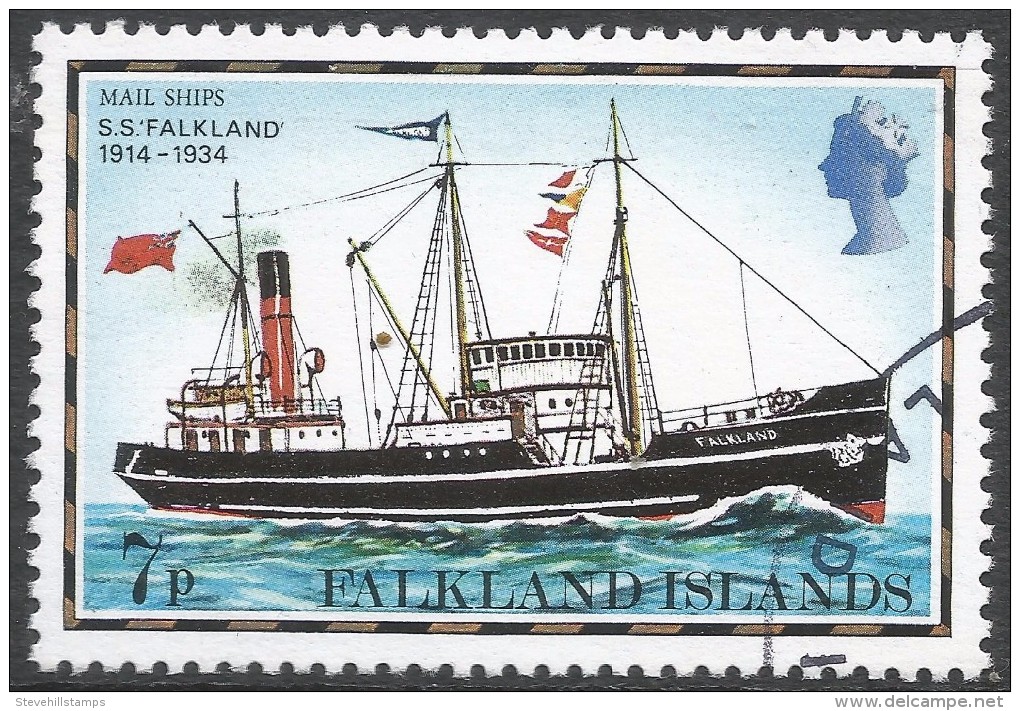 Falkland Islands. 1978 Mail Ships. 7p Used. No Date Imprint. SG 337A - Falkland Islands