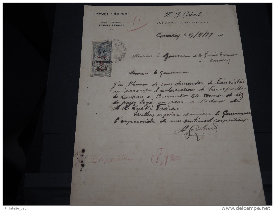 GUINEE FRANCAISE - Timbre Fiscal Sur Document - Trés Rare Pour Cette Ancienne Colonie Française - A Voir - Lot N°16426 - Cartas & Documentos