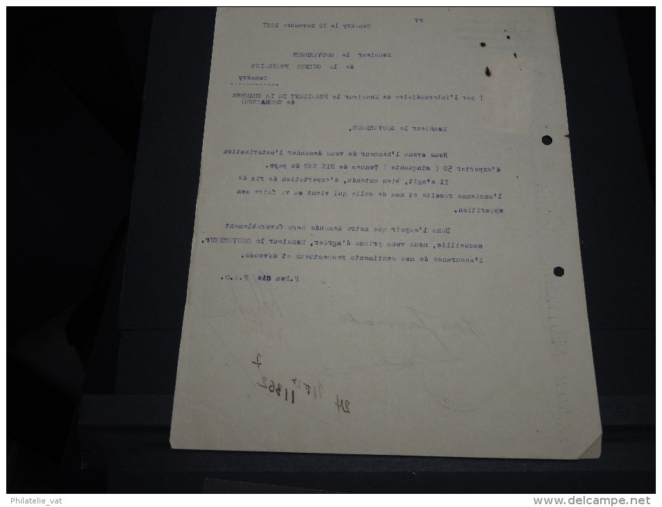 GUINEE FRANCAISE - Timbre Fiscal Sur Document - Trés Rare Pour Cette Ancienne Colonie Française - A Voir - Lot N°16429 - Brieven En Documenten