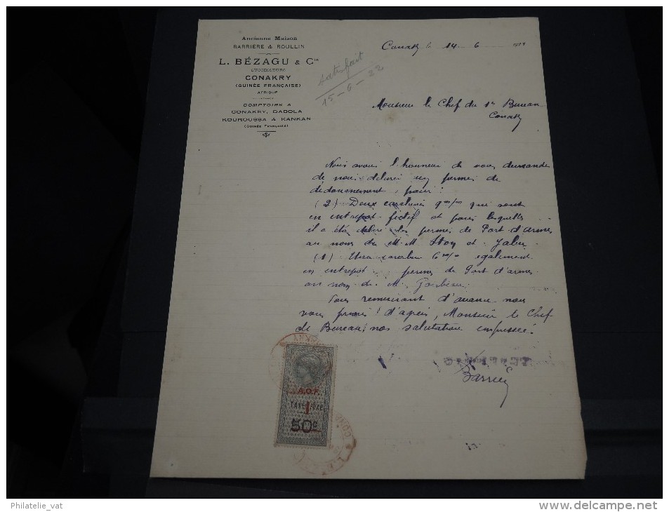 GUINEE FRANCAISE - Timbre Fiscal Sur Document - Trés Rare Pour Cette Ancienne Colonie Française - A Voir - Lot N°16430 - Lettres & Documents