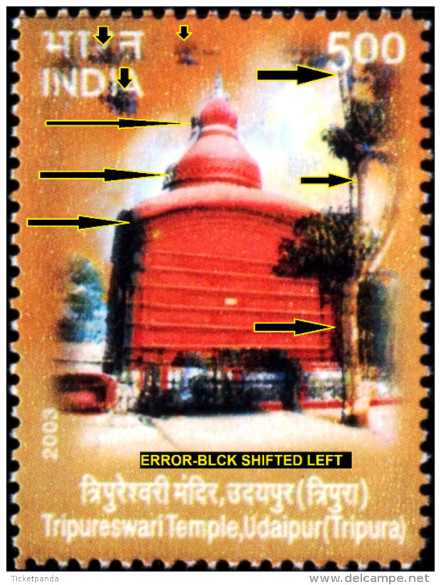 TEMPLE ARCHITECTURE-ERROR- COLOR SHIFT-INDIA-2003-MNH-TP-319 - Plaatfouten En Curiosa