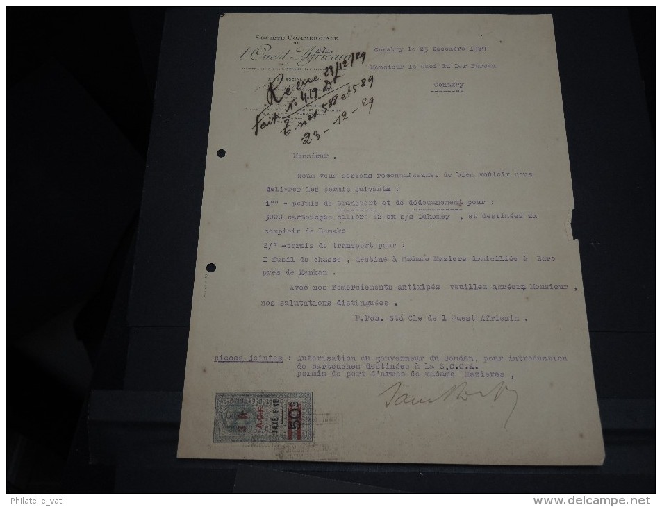 GUINEE FRANCAISE - Timbre Fiscal Sur Document - Trés Rare Pour Cette Ancienne Colonie Française - A Voir - Lot N°16434 - Lettres & Documents