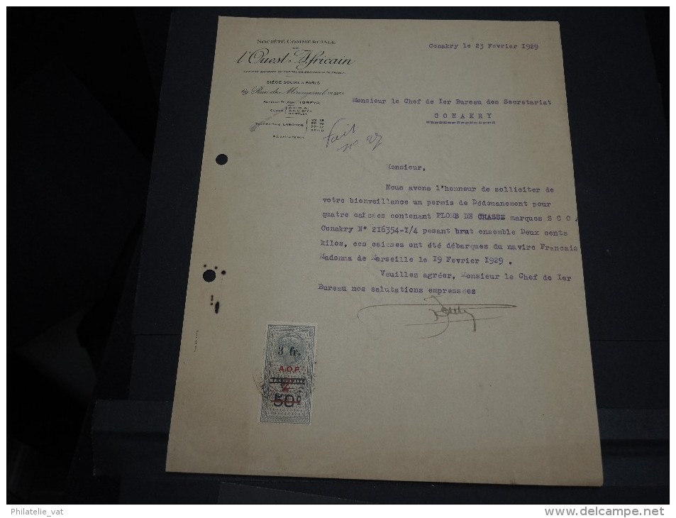 GUINEE FRANCAISE - Timbre Fiscal Sur Document - Trés Rare Pour Cette Ancienne Colonie Française - A Voir - Lot N°16436 - Lettres & Documents