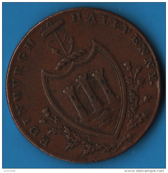 Edinburgh Hutchison's St. Andrew & Castle  Halfpenny 1790 TOKEN 18th CENTURY - Monetary/Of Necessity