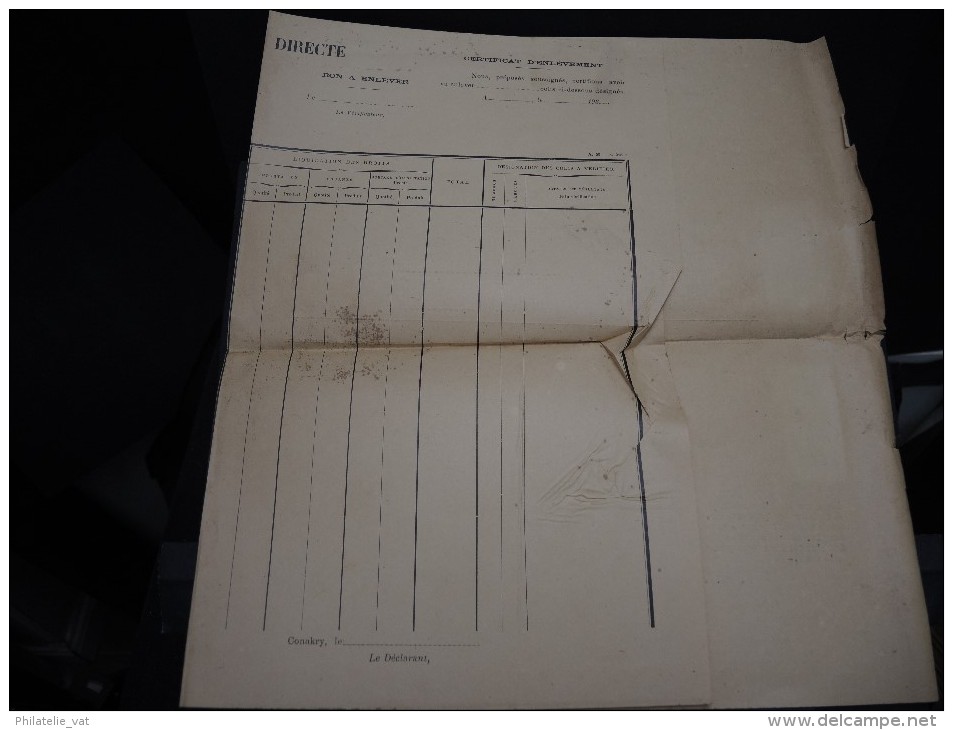 GUINEE FRANCAISE - Timbre Fiscal Sur Document - Trés Rare Pour Cette Ancienne Colonie Française - A Voir - Lot N°16441 - Lettres & Documents