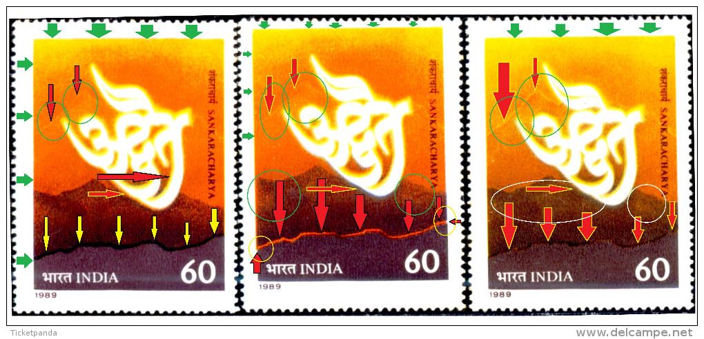 HINDUISM-SHANKARACHARYA-UNIQUE ERRORS-3 DIFFERENT-INDIA-1989-SCARCE-MNH-TP-338 - Hindoeïsme