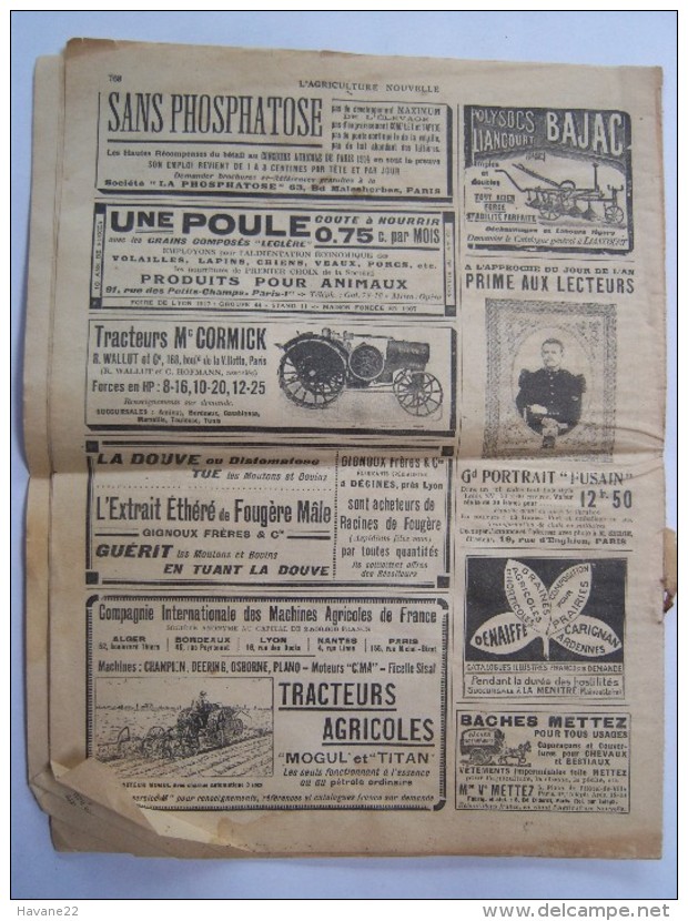 L'AGRICULTURE NOUVELLE 1917 "un Puissant Tracteur Pour La Culture Mécanique"  Journal  16 Pages Avec PUB - 1900 - 1949