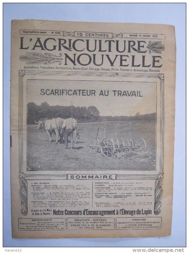 L'AGRICULTURE NOUVELLE 1918 "scarificateur Au Travail"  Journal  16 Pages Avec PUB - 1900 - 1949