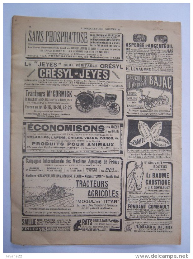 L'AGRICULTURE NOUVELLE 1918 "scarificateur Au Travail"  Journal  16 Pages Avec PUB - 1900 - 1949