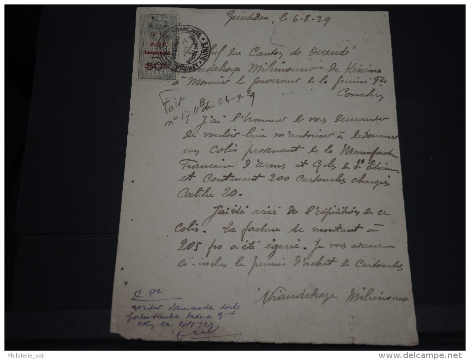 GUINEE FRANCAISE - Timbre Fiscal Sur Document - Trés Rare Pour Cette Ancienne Colonie Française - A Voir - Lot N°16446 - Cartas & Documentos