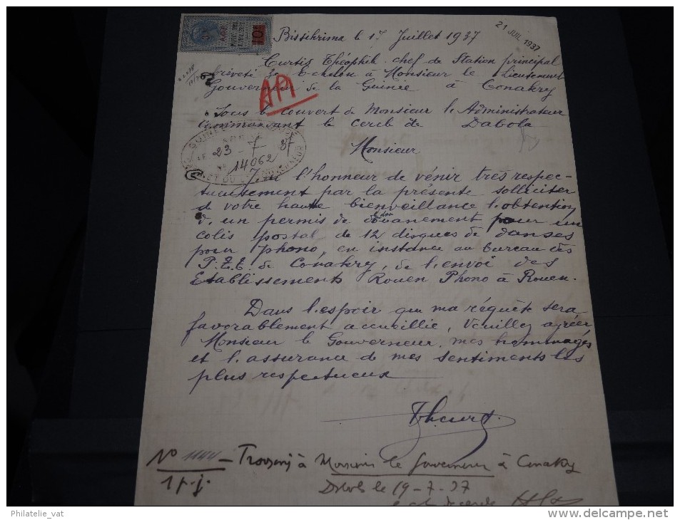 GUINEE FRANCAISE - Timbre Fiscal Sur Document - Trés Rare Pour Cette Ancienne Colonie Française - A Voir - Lot N°16450 - Cartas & Documentos