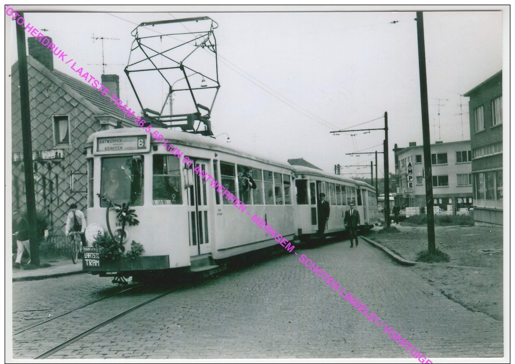 FOTO HERDRUK / LAATSTE TRAM 26.5.68 LIJN 61 ANTWERPEN - MERKSEM - SCHOTEN LINDELEI / VOERTUIGEN 9666 19578 & 19580 - Schoten