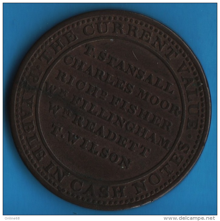 Nottinghamshire - Newark Castle ONE PENNY 1811 TOKEN  T. STANSALL CHARLES MOOR RICHD. FISHER WM. FILLINGHAM WM. READETT - Notgeld