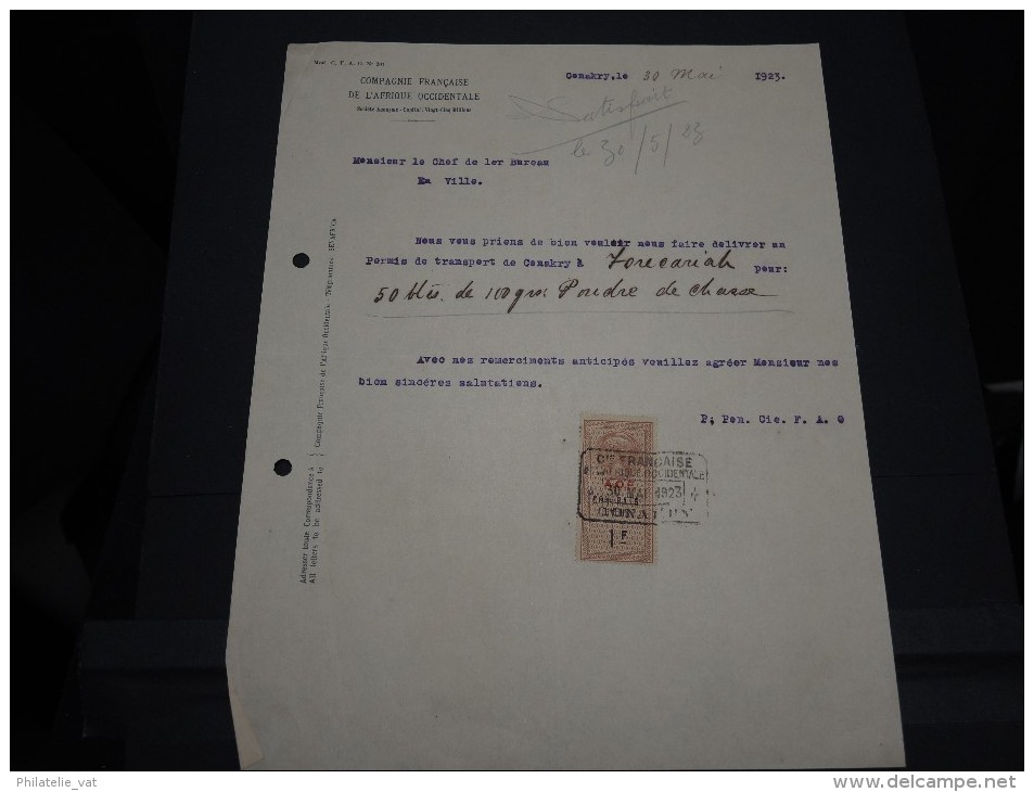 GUINEE FRANCAISE - Timbre Fiscal Sur Document - Trés Rare Pour Cette Ancienne Colonie Française - A Voir - Lot N°16452 - Cartas & Documentos