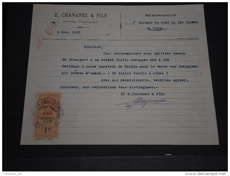 GUINEE FRANCAISE - Timbre Fiscal Sur Document - Trés Rare Pour Cette Ancienne Colonie Française - A Voir - Lot N°16453 - Lettres & Documents