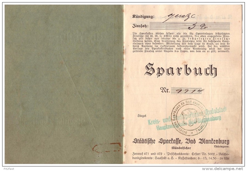 Sparbuch Sparkasse , Bad Blankenburg 1939-46 , Rosa Förtsch !!!! - Bad Blankenburg