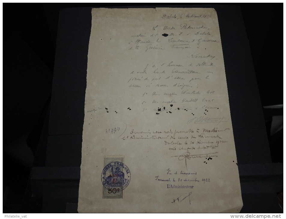 GUINEE FRANCAISE - Timbre Fiscal Sur Document - Trés Rare Pour Cette Ancienne Colonie Française - A Voir - Lot N°16455 - Cartas & Documentos