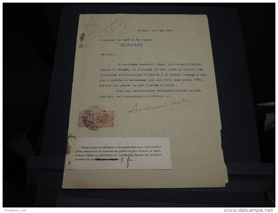 GUINEE FRANCAISE - Timbre Fiscal Sur Document - Trés Rare Pour Cette Ancienne Colonie Française - A Voir - Lot N°16458 - Cartas & Documentos