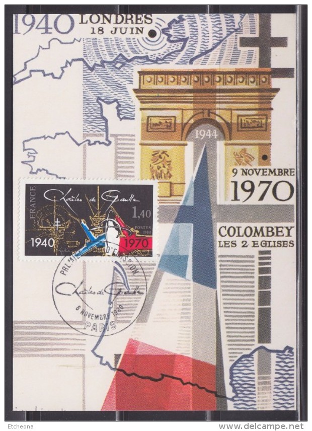 = Charles De Gaulle Carte 1er Jour Paris 8.11.80 N°2114 Le 10è Anniversaire De Sa Mort 40è Anniversaire De L'Appel - De Gaulle (General)