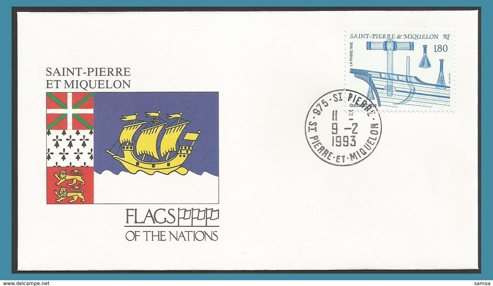 Saint-Pierre Et Miquelon 1992 562 FDC Outils De Calfat Outils Et Coque De Bateau Drapeau Armoiries Voilier - FDC