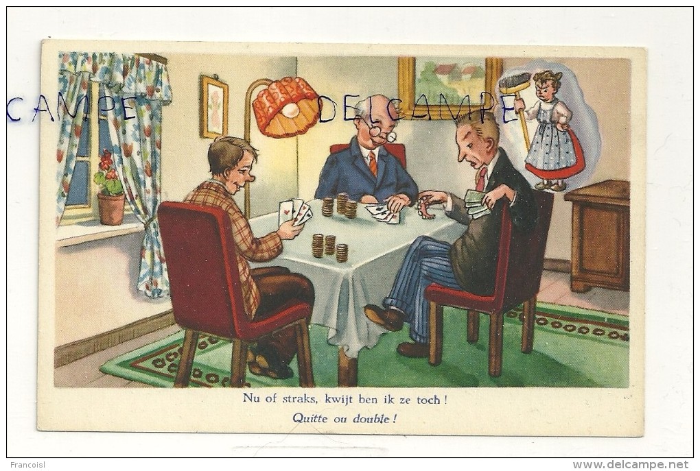 HUmour. Hommes Qui Jouent Aux Cartes. "Quitte Ou Double" - Cartes à Jouer