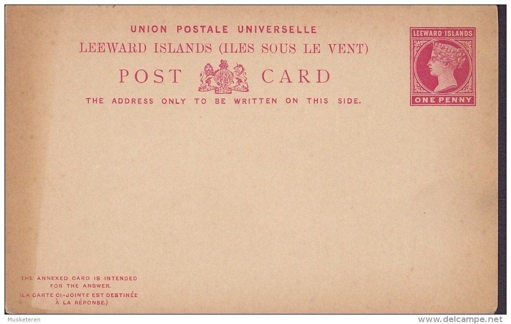 Leeward Islands Postal Stationery Ganzsache Entier One Penny Victoria Frageteil (Unused) - Leeward  Islands