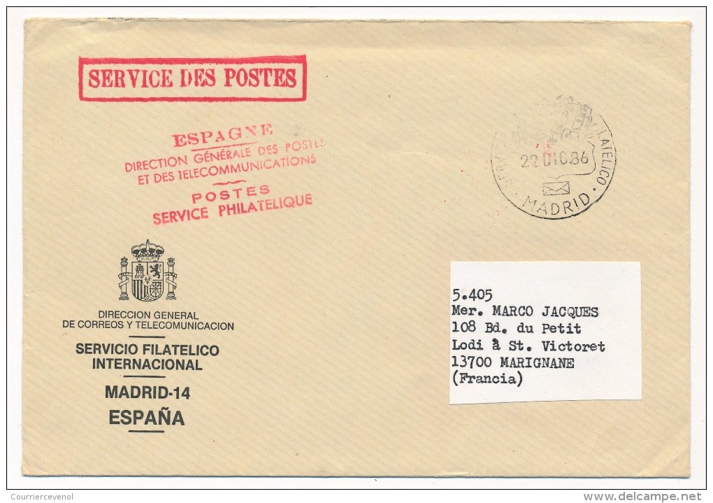 ESPAGNE - 2 Enveloppes Chargées Affranchissements Composés 1983 Et 1987, Service Phil Madrid + 1 En Franchise 1986 - Cartas & Documentos
