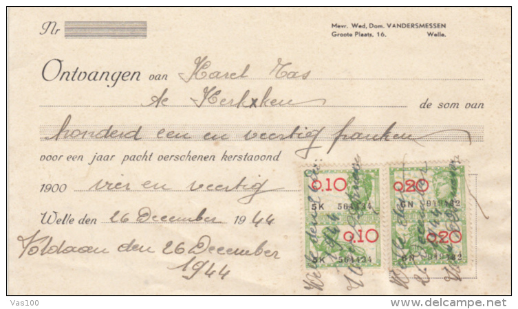 PROMISSORY NOTE, BANK, REVENUE STAMPS, 1944, BELGIUM - Bank & Versicherung