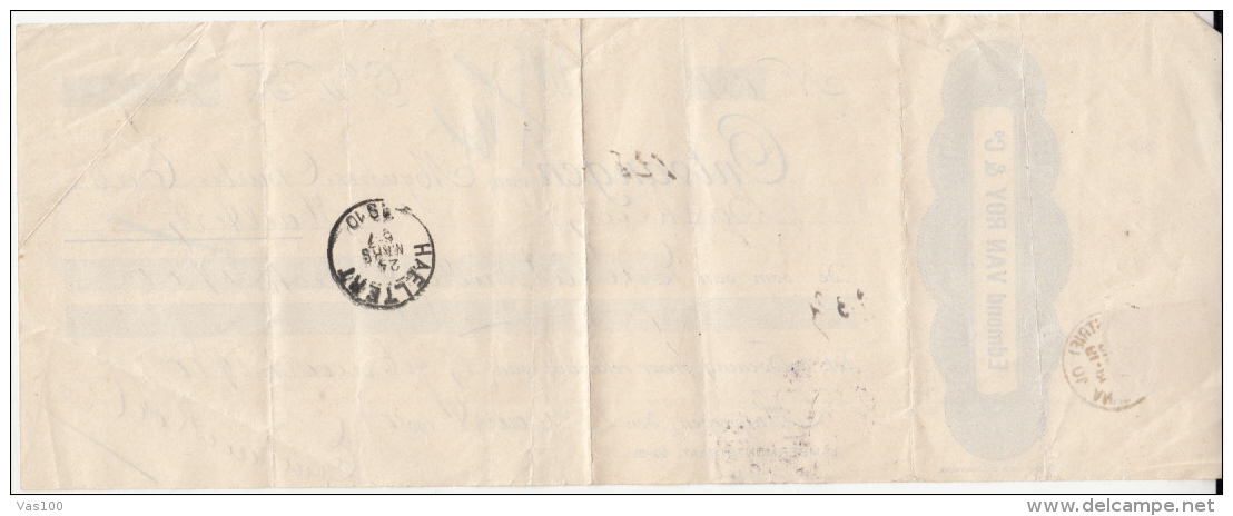 PROMISSORY NOTE, BANK, KING LEOPOLD II STAMPS, 1910, BELGIUM - Bank En Verzekering