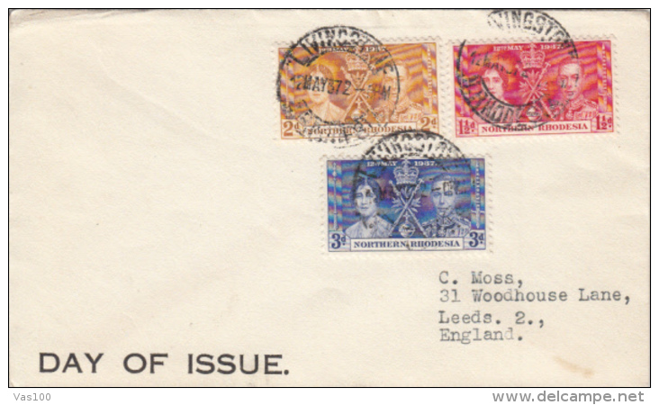 KING GEORGE VI AND QUEEN ELISABETH CORONATION, STAMPS ON COVER, 1937, NORTHERN RHODESIA - Rhodésie Du Nord (...-1963)