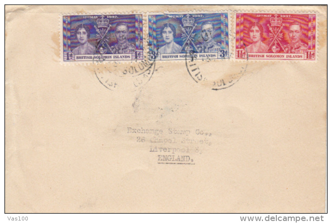 KING GEORGE VI AND QUEEN ELISABETH CORONATION, STAMPS ON COVER, 1937, BRITISH SOLOMON ISLANDS - Iles Salomon (...-1978)