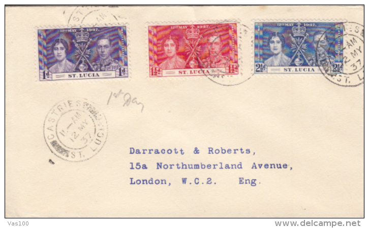 KING GEORGE VI AND QUEEN ELISABETH CORONATION, STAMPS ON COVER, 1937, ST LUCIA - Ste Lucie (...-1978)
