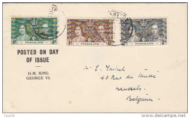 KING GEORGE VI AND QUEEN ELISABETH CORONATION, STAMPS ON COVER, 1937, NYASALAND - Nyassaland (1907-1953)