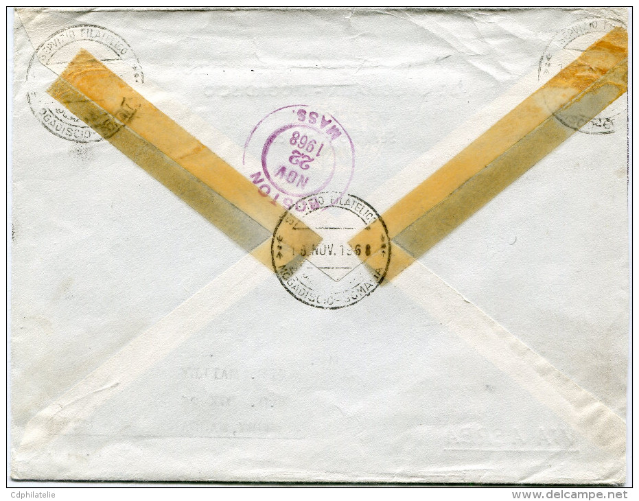 SOMALIE LETTRE RECOMMANDEE PAR AVION DEPART MOGADISCIO 1-11-1968 1er JOUR D´EMISSION POUR LES ETATS-UNIS - Somalië (1960-...)