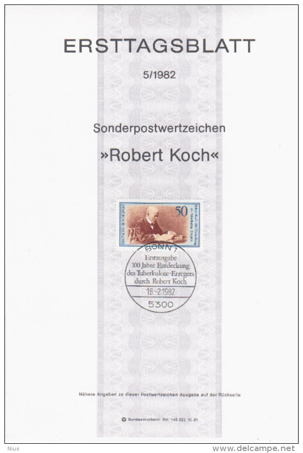 Germany Deutschland 1982-05 Robert Koch, Physician, Microbiologist, First Day Sheet, Canceled In Bonn - 1981-1990