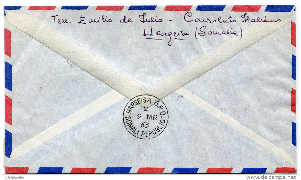 SOMALIE LETTRE PAR AVION DEPART HARGEISA G.P.O. 9 MR 63 SOMALI REPUBLIC POUR L'ITALIE - Somalie (1960-...)