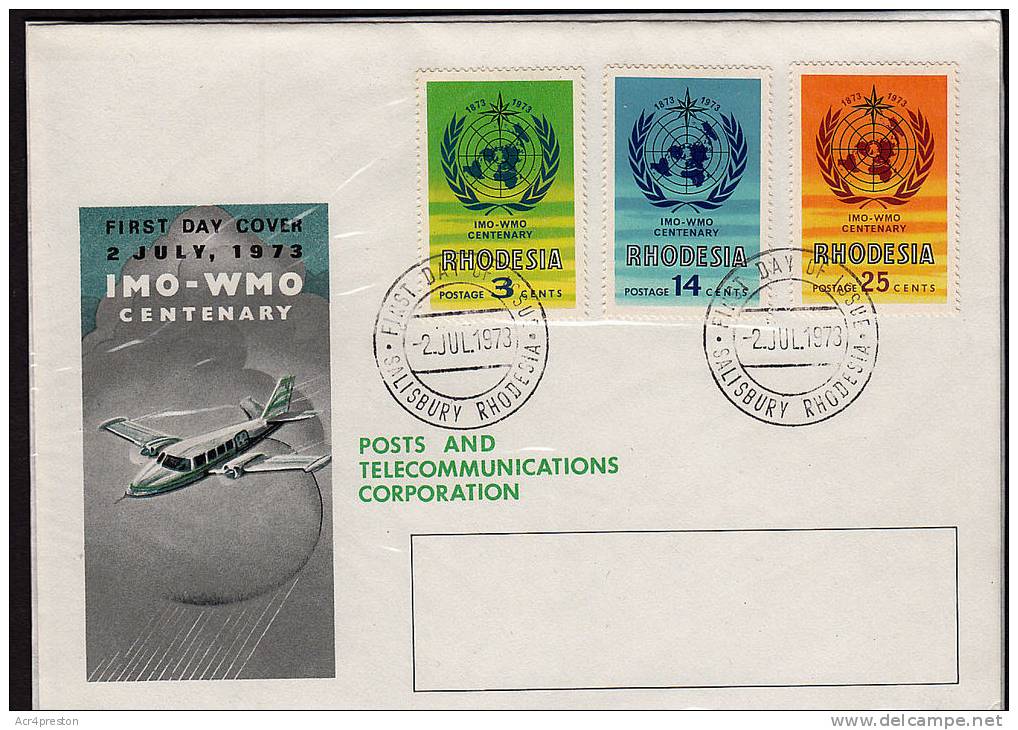 Cov526 Rhodesia (Zimbabwe) 1973,  SG481-483  Centenary Of IMO-WMO  FDC - Rhodesien (1964-1980)