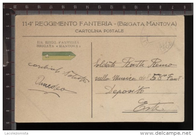 393F/128 CPA CARTOLINA POSTALE PERIODO 1915/18 114° REGGIMENTO FANTERIA BRIGATA MANTOVA GIALLO VERDE - Udine