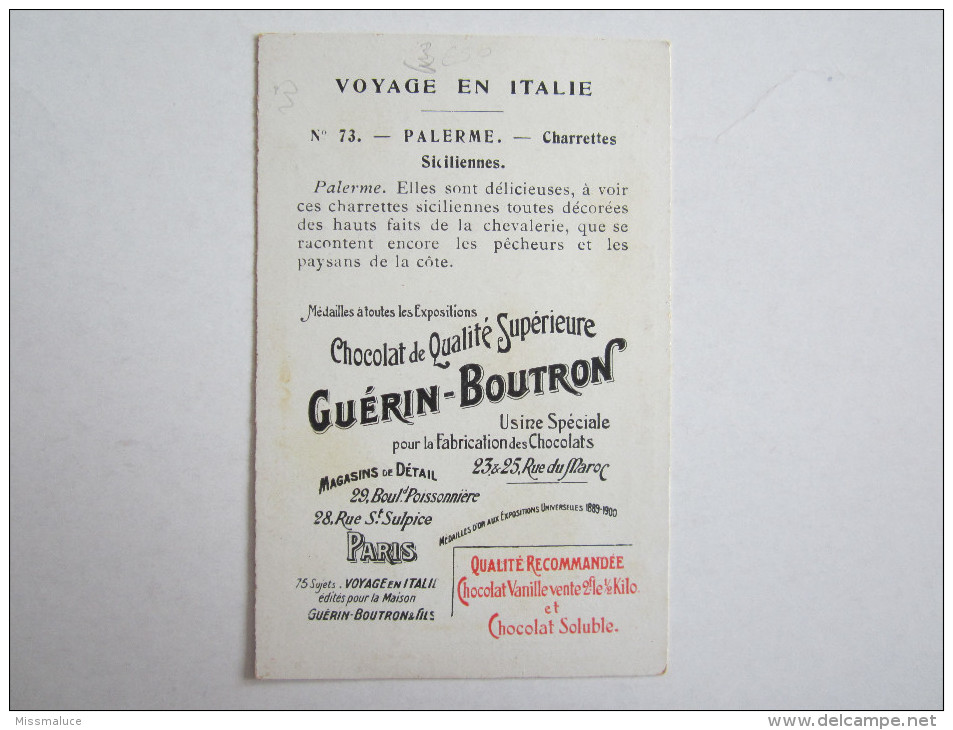 Chromo Chocolat Guérin Boutron Italie Palerme Charrettes Siciliennes Sicile - Sonstige & Ohne Zuordnung