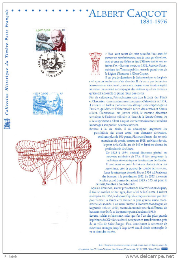 &#9733; A SAISIR : FRANCE 2001 : Document Philatélique Officiel " ALBERT CAQUOT  / MONTGOLFIERE ". N° YT 3403. DPO - Submarines