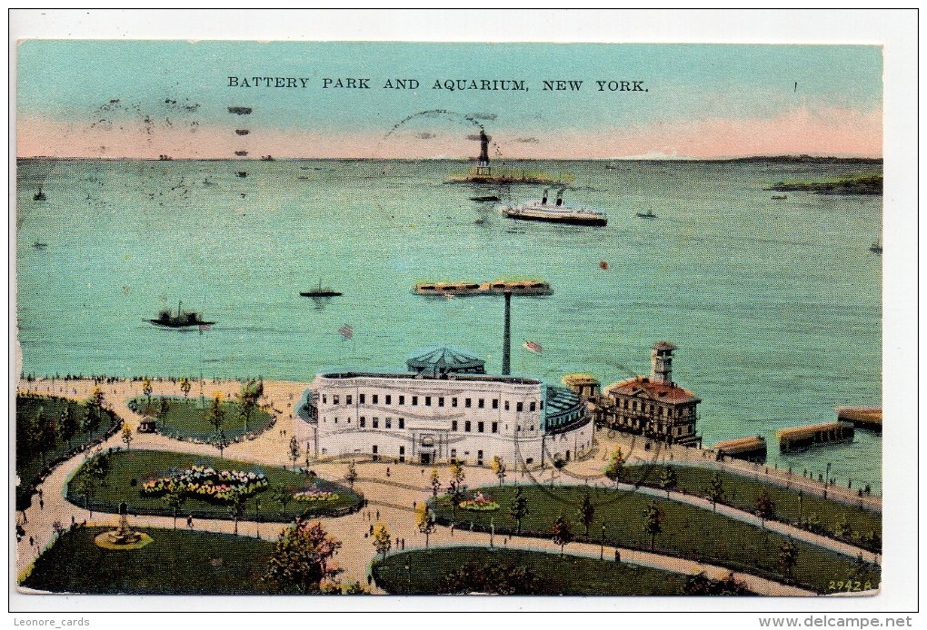 CPA.1928.New York.Battery Park And Aquarium. - Parcs & Jardins