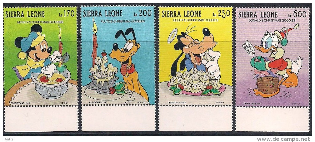 Sierra Leone 1993 Walt Disney Afiguren, Mickey Mouse, Pluto, Goofy, Donald Duck,  Mi 2097-2099 And 2101, MNH(**) - Sierra Leone (1961-...)