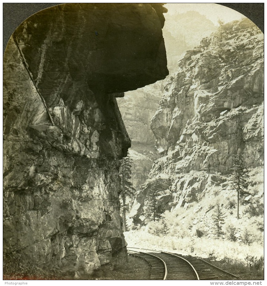 USA Colorado Clear Creek Canyon Hanging Rock Railway Ancienne Photo Stereoscope Kelley 1906 - Photos Stéréoscopiques