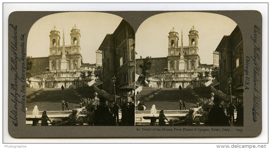 Italie Rome Eglise Trinité-des-Monts Place D'Espagne Escalier Ancienne Photo Stereoscope Kelley 1900 - Photos Stéréoscopiques