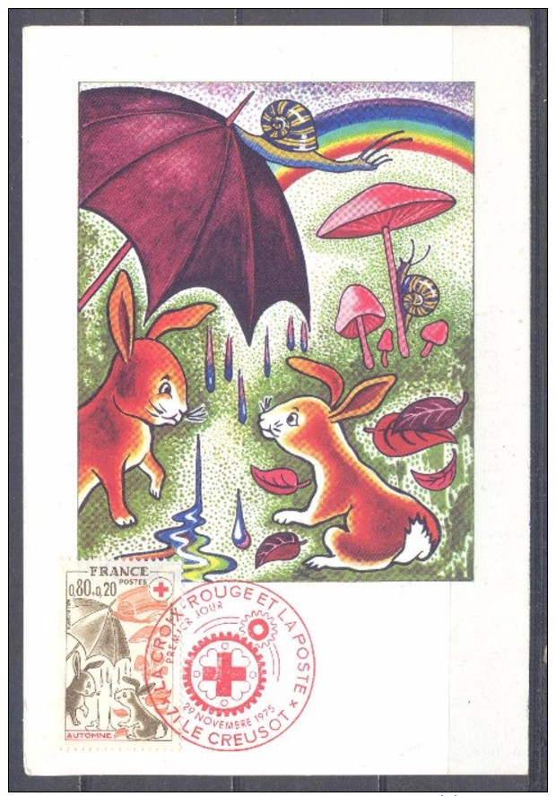 France FDC Carte Maximum Premier Jour YT N°1861 Croix-Rouge 1975 L'automne Oblitération Le Creusot - 1970-1979