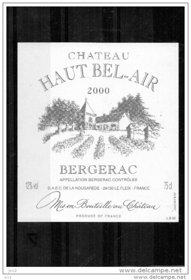 -  Bergerac - Chateau Haut Bel Air 2000 - Bergerac